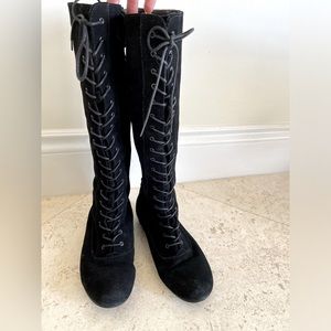 Nine West Lace-Up Suede Knee Boots. Sz10 Black. NW Casilda